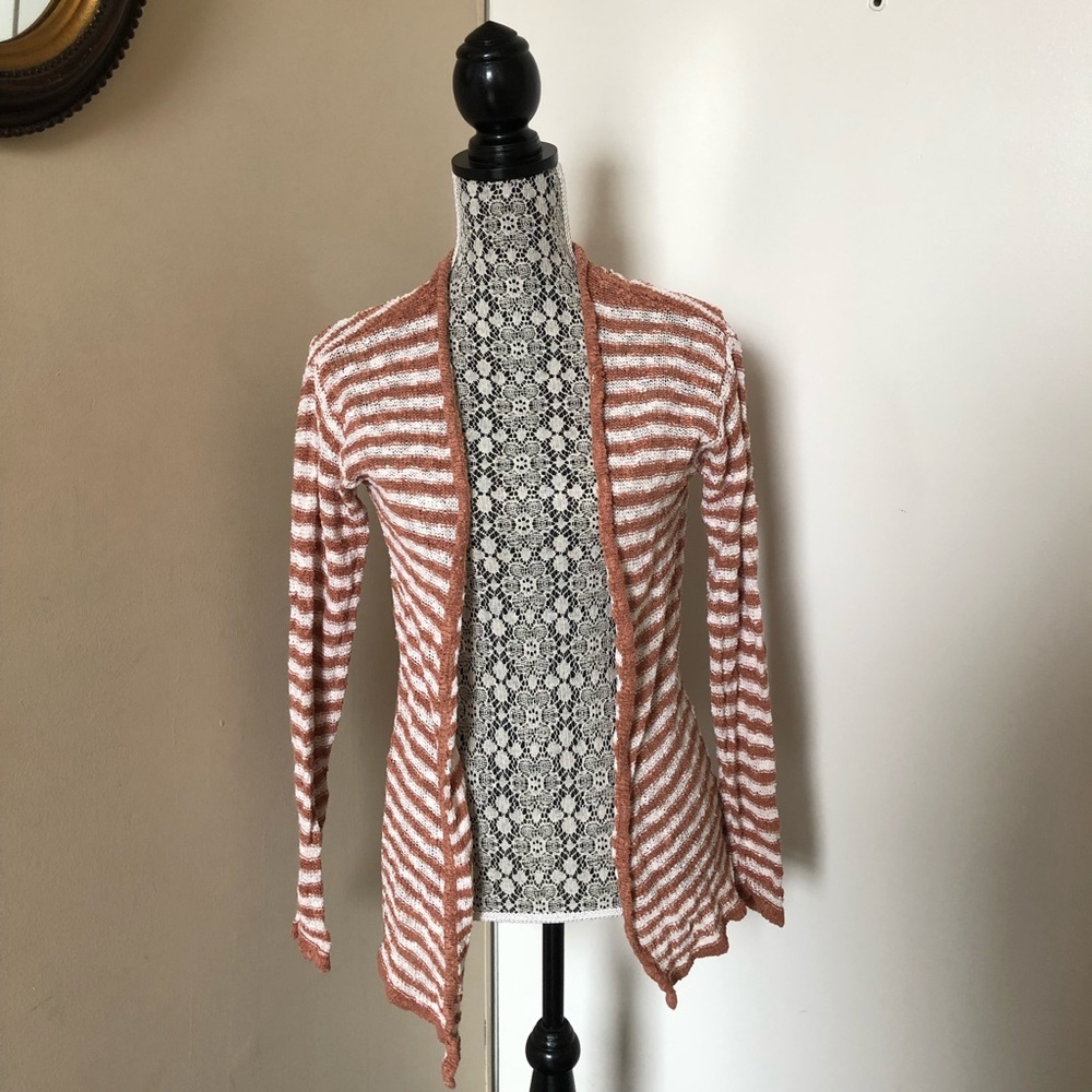 ✨2/$10✨ Forever 21 Amber Orange and White Striped Loose Knit Cardigan